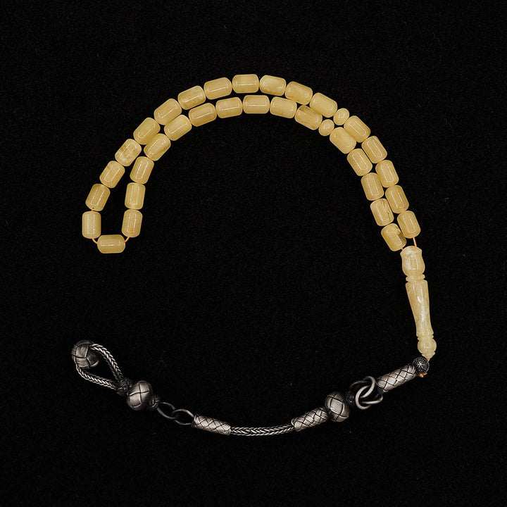 Premium Natural Baltic Amber Capsule Cut 1000 Sterling Silver Kazaz Tassel Tasbeeh - WATD471