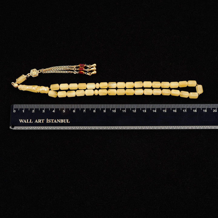 Premium Natural Baltic Amber Capsule Cut Silver Tassel Tasbeeh - WATD472
