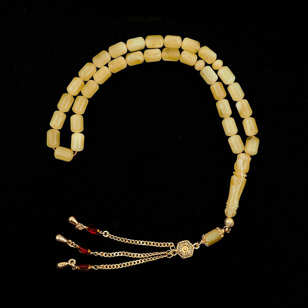 Premium Natural Baltic Amber Capsule Cut Silver Tassel Tasbeeh - WATD472