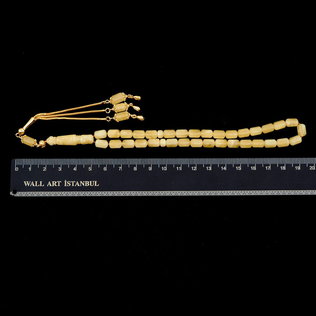 Premium Natural Baltic Amber Capsule Cut Silver Tassel Tasbeeh - WATD475