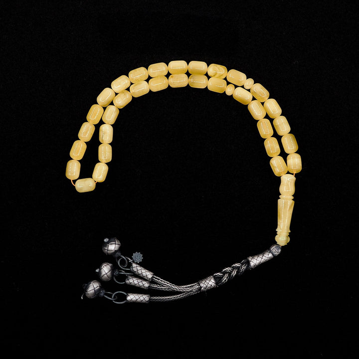 Premium Natural Baltic Amber Capsule Cut 1000 Sterling Silver Kazaz Tassel Tasbeeh - WATD477