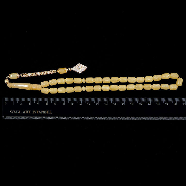 Premium Natural Baltic Amber Capsule Cut Silver Tassel Tasbeeh - WATD479