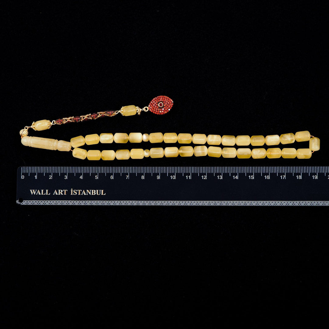 Premium Natural Baltic Amber Capsule Cut Silver Tassel Tasbeeh - WATD480