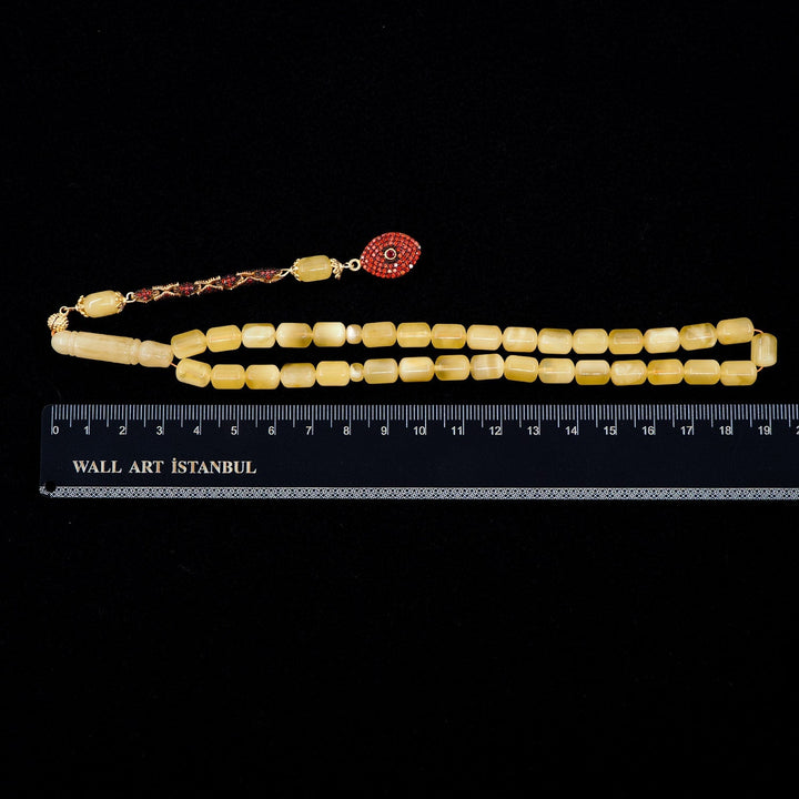 Premium Natural Baltic Amber Capsule Cut Silver Tassel Tasbeeh - WATD480
