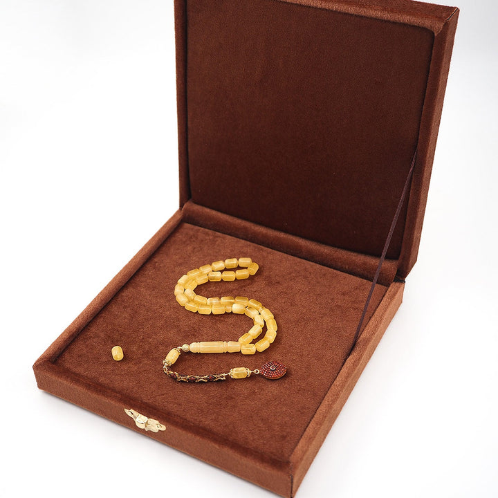 Premium Natural Baltic Amber Capsule Cut Silver Tassel Tasbeeh - WATD480