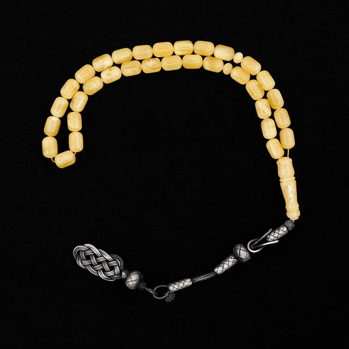 Premium Natural Baltic Amber Capsule Cut 1000 Sterling Silver Kazaz Tassel Tasbeeh - WATD484