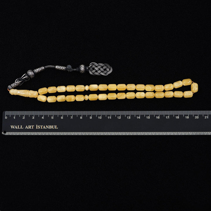 Premium Natural Baltic Amber Capsule Cut 1000 Sterling Silver Kazaz Tassel Tasbeeh - WATD484