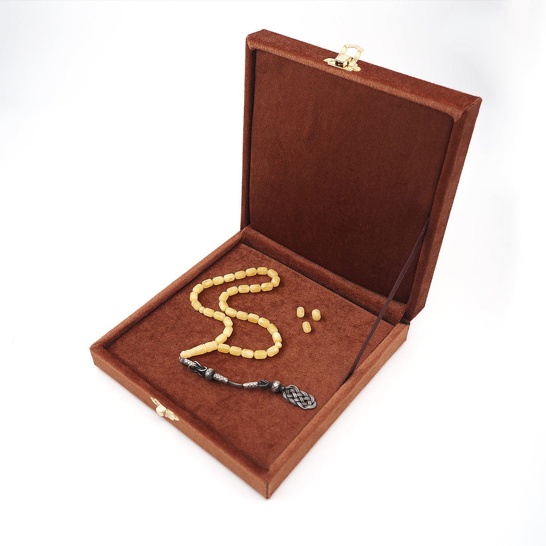 Premium Natural Baltic Amber Capsule Cut 1000 Sterling Silver Kazaz Tassel Tasbeeh - WATD484