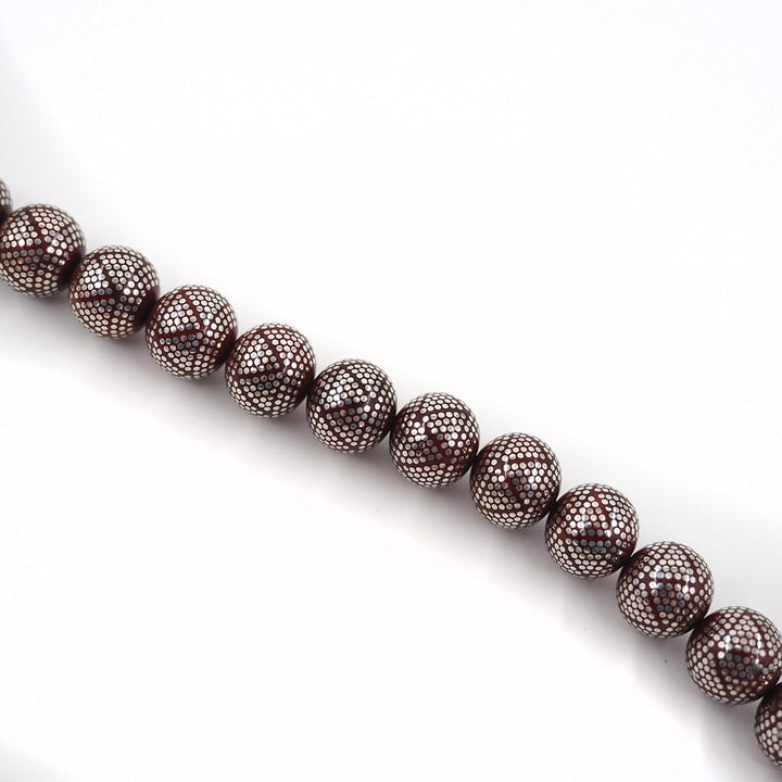 Master Crafted Silver Inlaid Round Cut Kuka Wood Tasbeeh (with Silver Tassel & Special Box) - WATD490