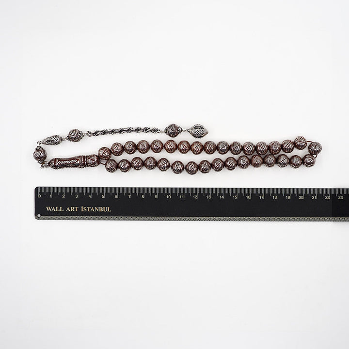 Master Crafted Silver Inlaid Round Cut Kuka Wood Tasbeeh (with Silver Tassel & Special Box) - WATD490