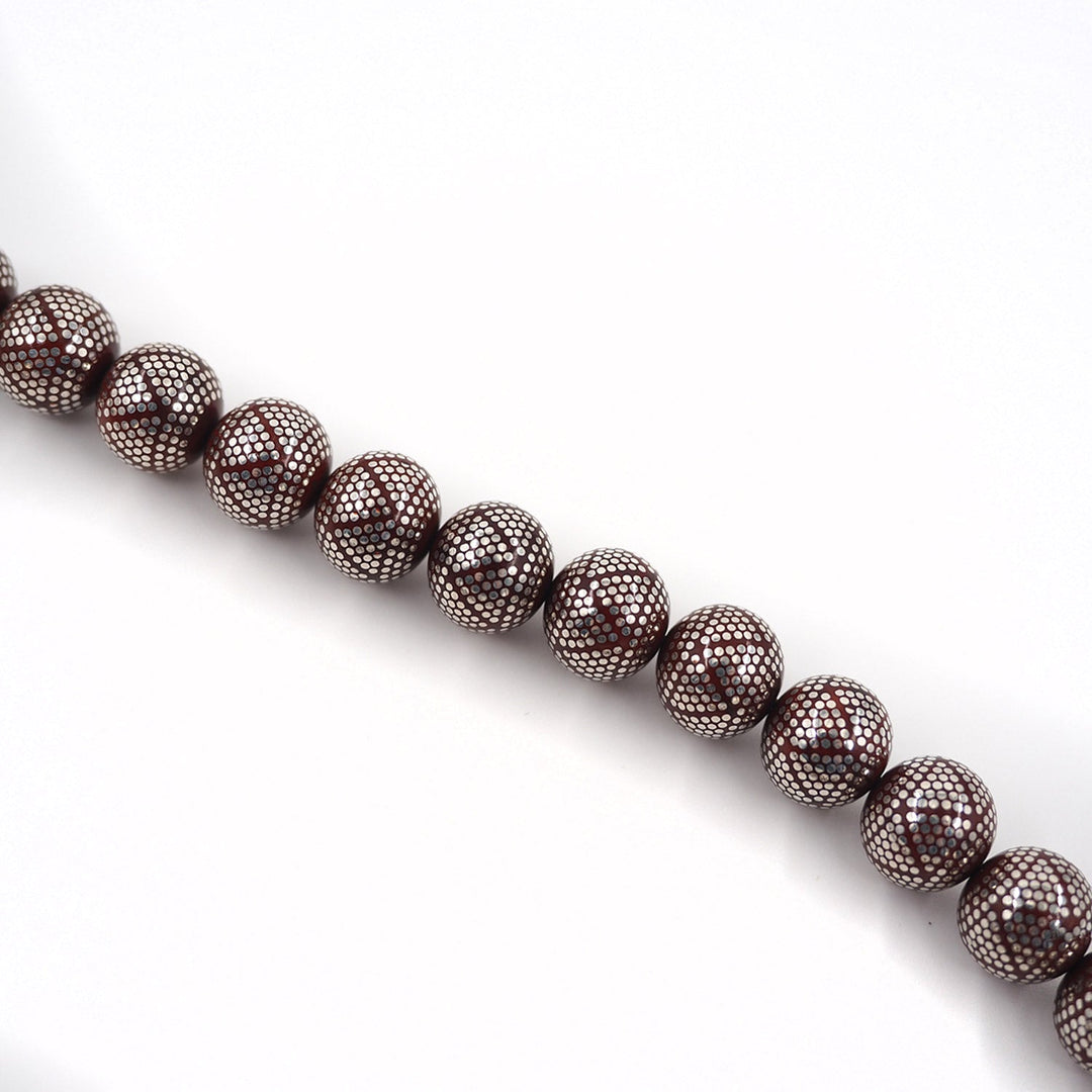 Master Crafted Silver Inlaid Round Cut Kuka Wood Tasbeeh (with Silver Tassel & Special Box) - WATD492