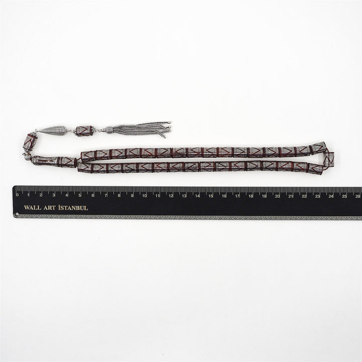 Master Crafted Silver Inlaid Faceted Cut Kuka Wood Tasbeeh (with Silver Tassel & Special Box) - WATD495