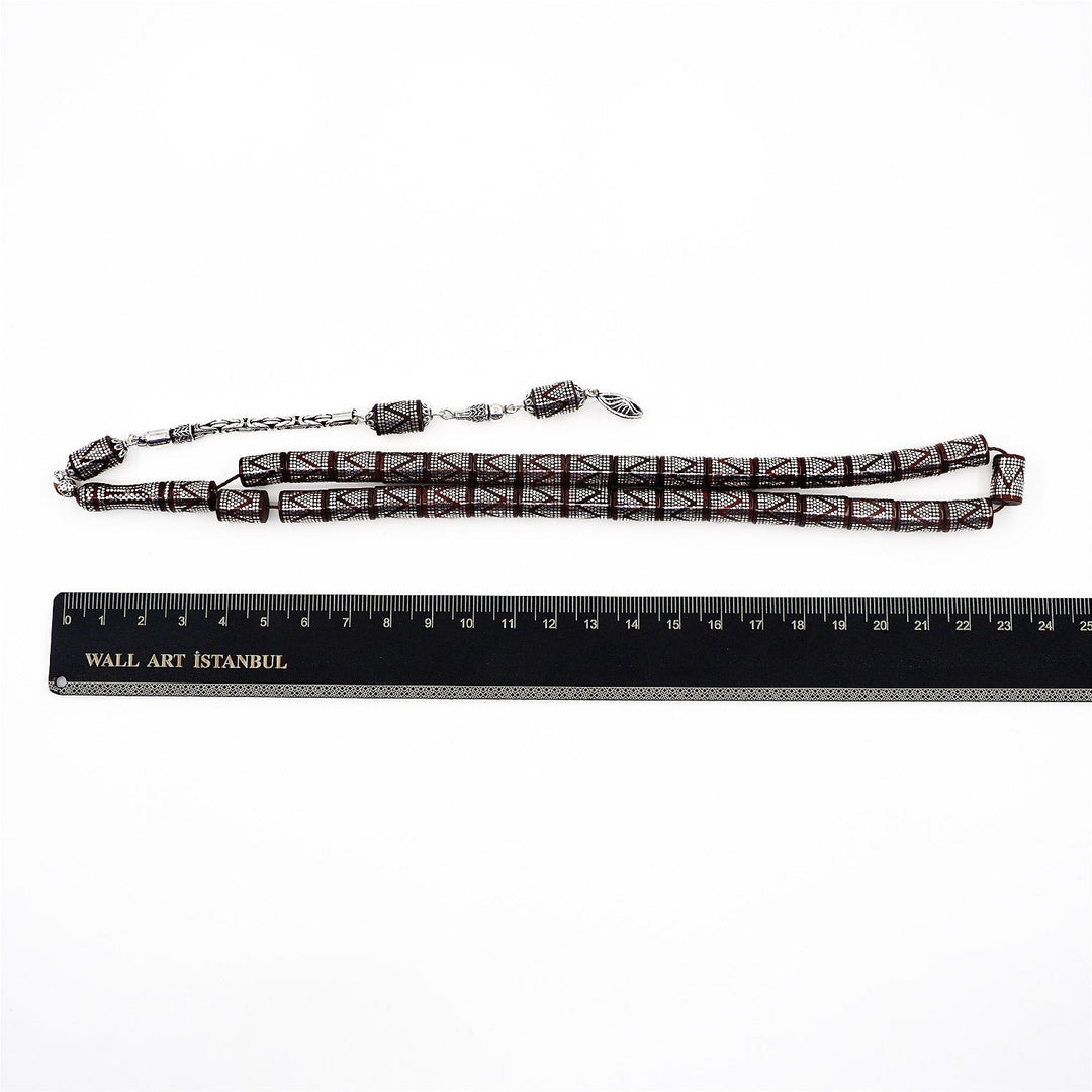 Master Crafted Silver Inlaid Faceted Cut Kuka Wood Tasbeeh (with Silver Tassel & Special Box) - WATD497