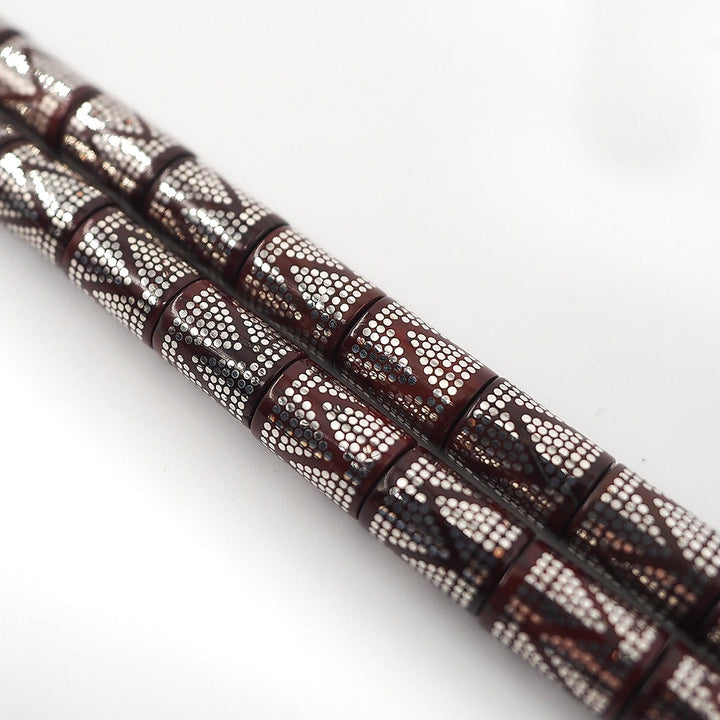 Master Crafted Silver Inlaid Faceted Cut Kuka Wood Tasbeeh (with Silver Tassel & Special Box) - WATD498