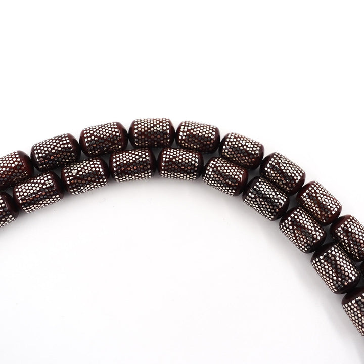 Silver Inlaid Capsule Cut Kuka Wood Tasbeeh (with Silver Tassel & Special Box) - WATD502