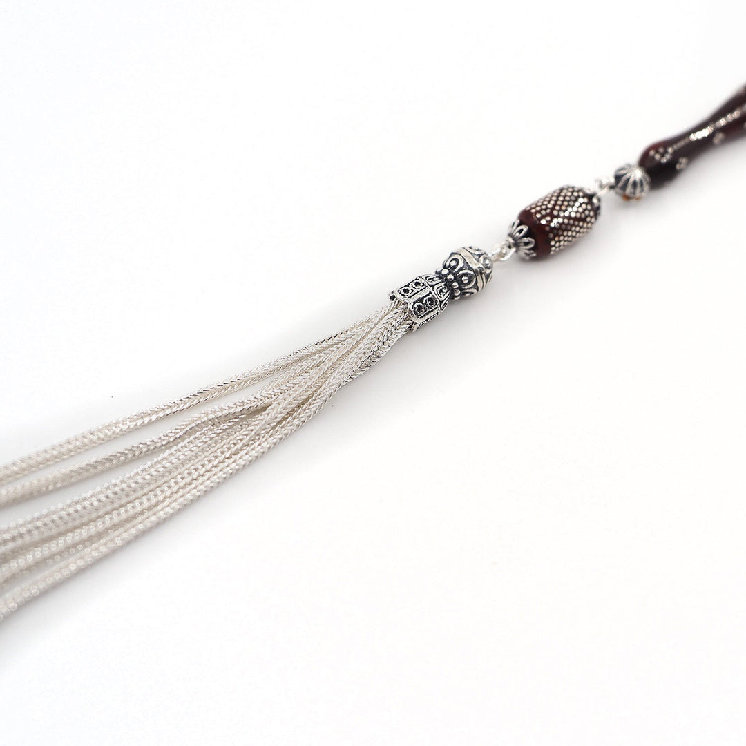 Silver Inlaid Capsule Cut Kuka Wood Tasbeeh (with Silver Tassel & Special Box) - WATD504