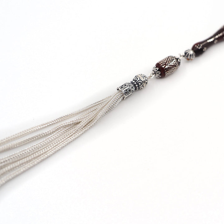 Silver Inlaid Capsule Cut Kuka Wood Tasbeeh (with Silver Tassel & Special Box) - WATD504