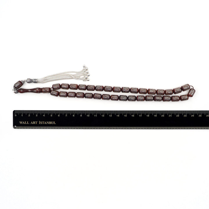 Silver Inlaid Capsule Cut Kuka Wood Tasbeeh (with Silver Tassel & Special Box) - WATD504