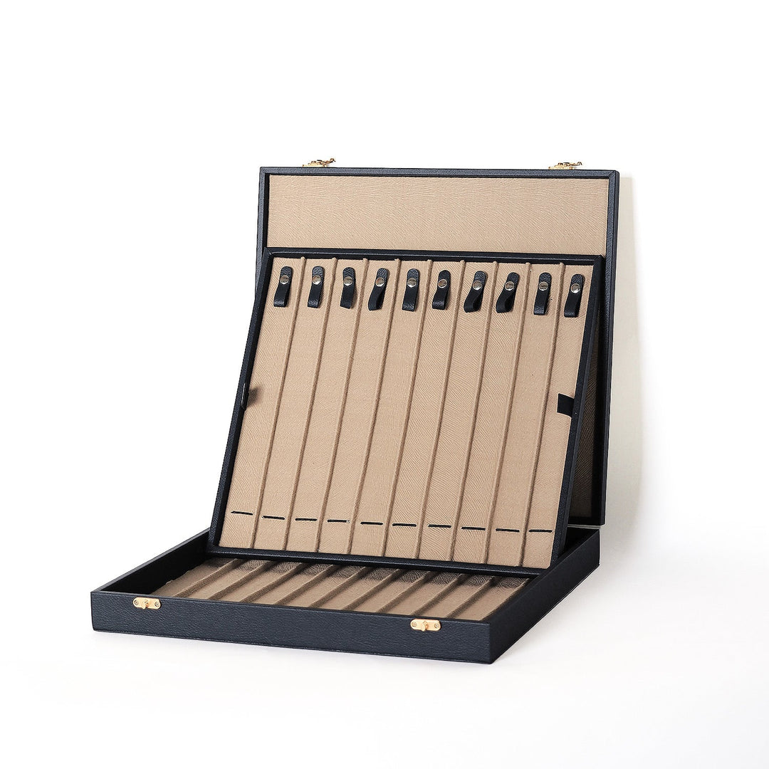 Exclusive Black Leather-Covered Wooden Tasbeeh Case (For up to 21 Tasbeehs) - WATD505