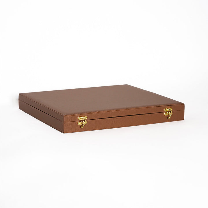 Exclusive Tan Brown Leather-Covered Wooden Tasbeeh Case (For up to 11 Tasbeehs) - WATD507