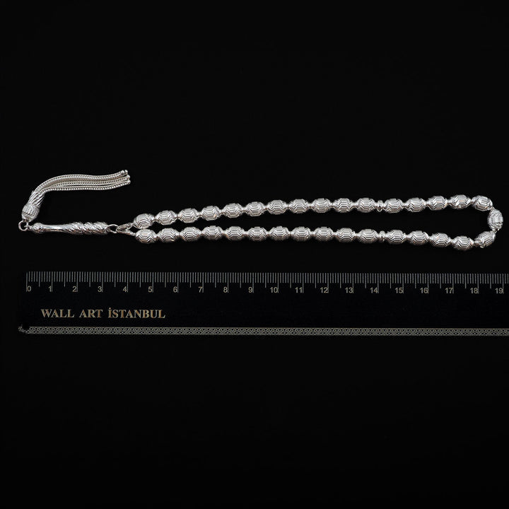 Mastercrafted Fine Detailed Silver Tasbeeh with Silver Tassel – WATD528