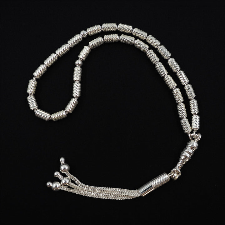 Mastercrafted Fine Detailed Silver Tasbeeh with Silver Tassel – WATD530