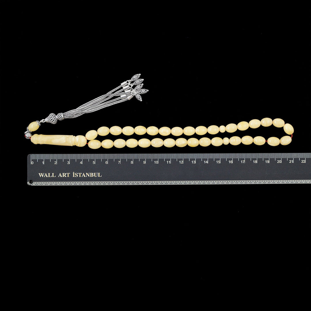 Premium Natural Baltic Amber Capsule Cut Silver Tassel Tasbeeh - WATD670