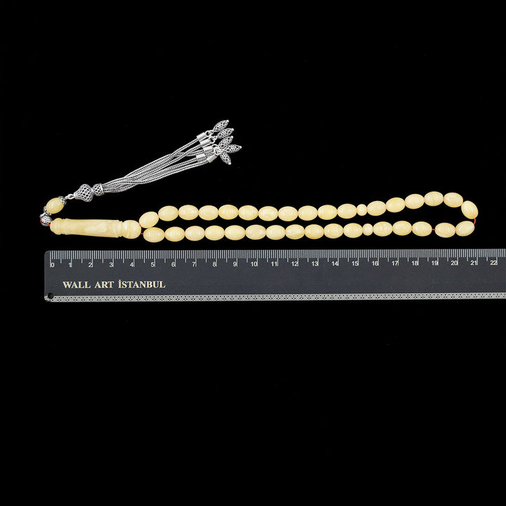 Premium Natural Baltic Amber Capsule Cut Silver Tassel Tasbeeh - WATD670