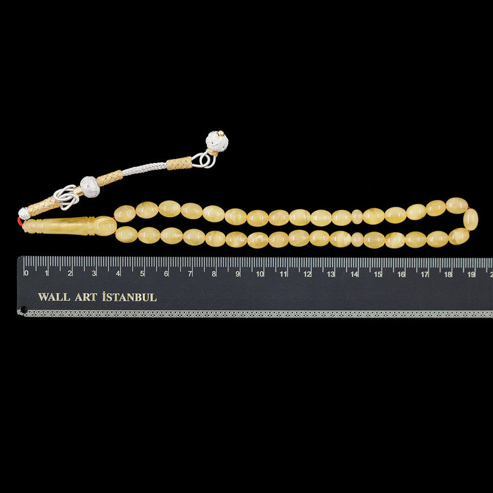 Premium Natural Baltic Amber Capsule Cut Silver Tassel Tasbeeh - WATD672