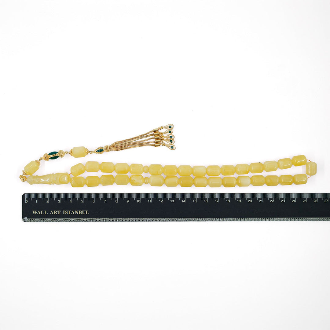 Premium Natural Baltic Amber Capsule Cut Silver Tassel Tasbeeh - WATD678