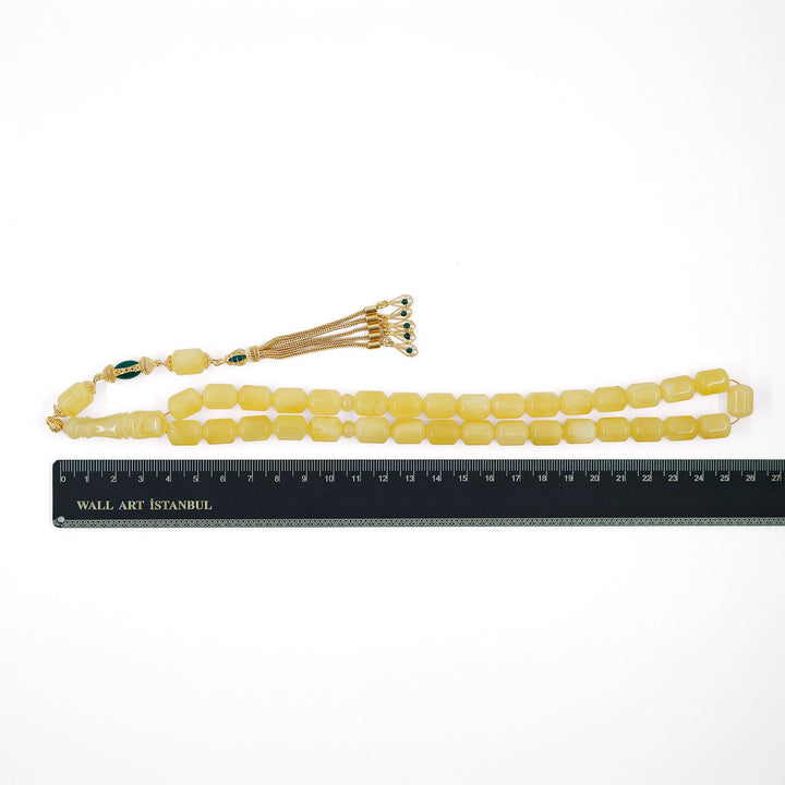 Premium Natural Baltic Amber Capsule Cut Silver Tassel Tasbeeh - WATD678