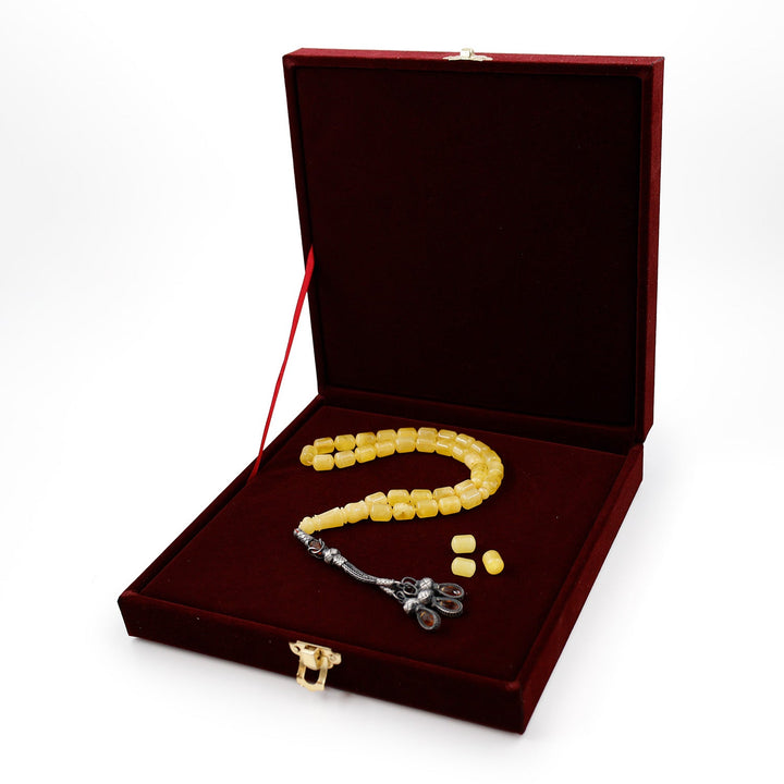 Premium Natural Baltic Amber Capsule Cut Silver Tassel Tasbeeh - WATD679