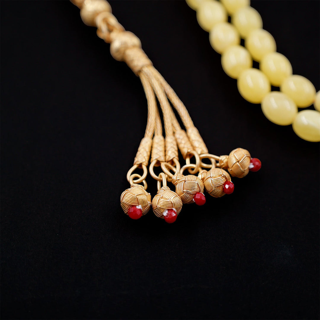 Premium Natural Baltic Amber Capsule Cut Silver Tassel Tasbeeh - WATD680