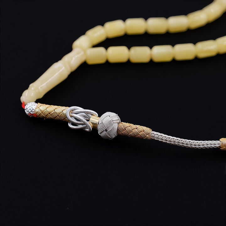 Premium Natural Baltic Amber Capsule Cut Silver Tassel Tasbeeh - WATD682