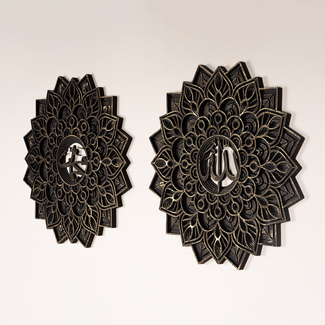 3D Multilayer Allah and Muhammad Written Wooden Islamic Wall Art - WAAH006