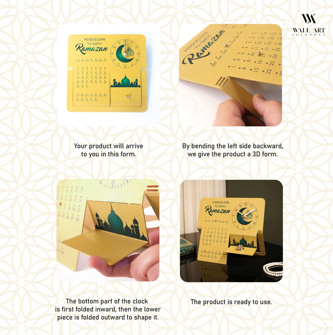 Hoşgeldin Ya Şehri Ramazan Written Metal Ramadan Calendar and Clock - WAMH216