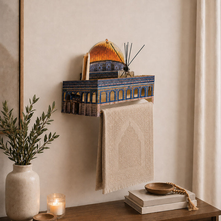 3D Metal Prayer Rug Holder & Wall Shelf with Al-Masjid Al-Aqsa - WAMH181