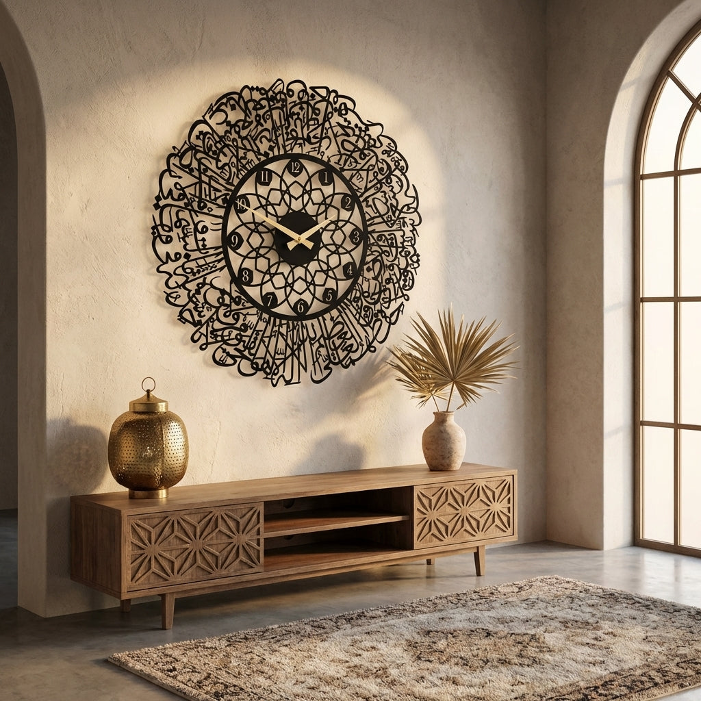 Ayatul Kursi Written Metal Wall Clock - WAMS011