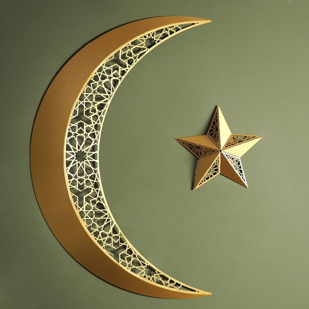 3D Metal Crescent and Star Wall Art - WAM208 - Wall Art Istanbul