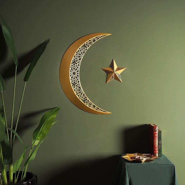 3D Metal Crescent and Star Wall Art - WAM208 - Wall Art Istanbul