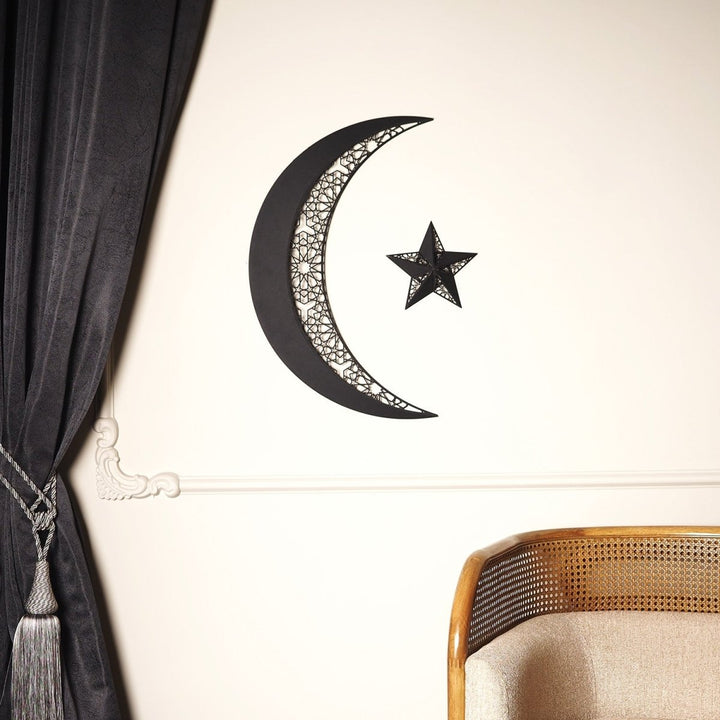 3D Metal Crescent and Star Wall Art - WAM208 - Wall Art Istanbul