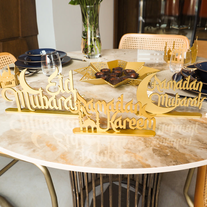Metal Ramadan Mubarak, Ramadan Kareem & Eid Mubarak Decor Set of 3 - WAMH121
