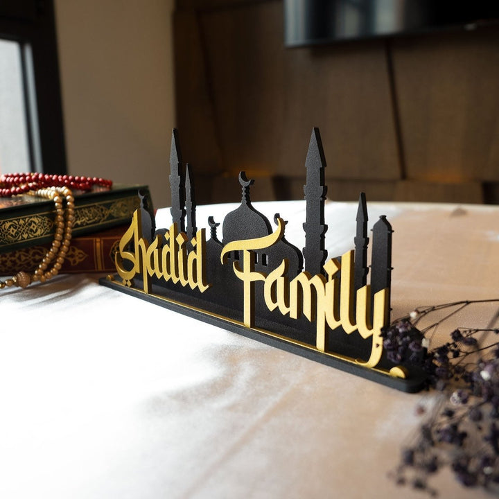 Custom Metal Tabletop Decor with Mosque Silhouette - WAMH112 - Wall Art Istanbul