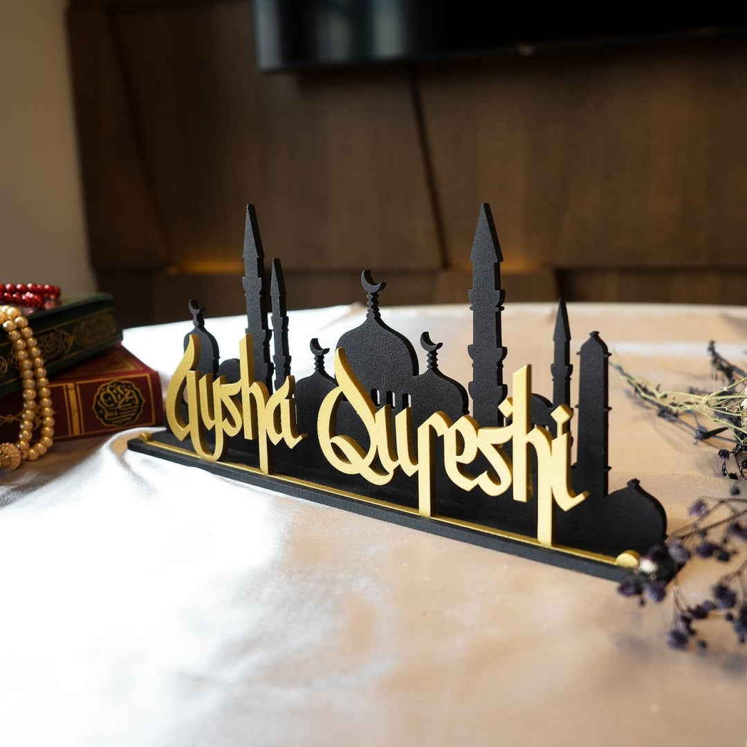 Custom Metal Tabletop Decor with Mosque Silhouette - WAMH112 - Wall Art Istanbul