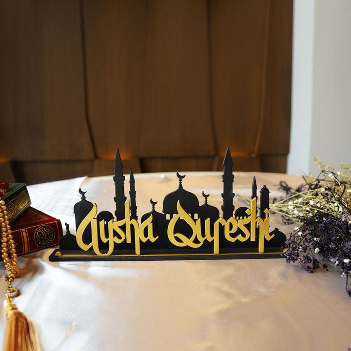 Custom Metal Tabletop Decor with Mosque Silhouette - WAMH112 - Wall Art Istanbul