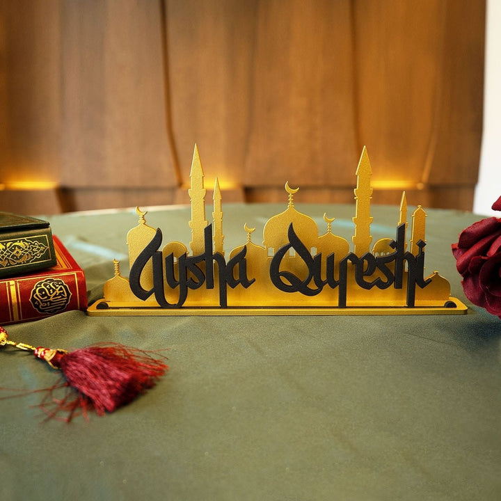 Custom Metal Tabletop Decor with Mosque Silhouette - WAMH112 - Wall Art Istanbul