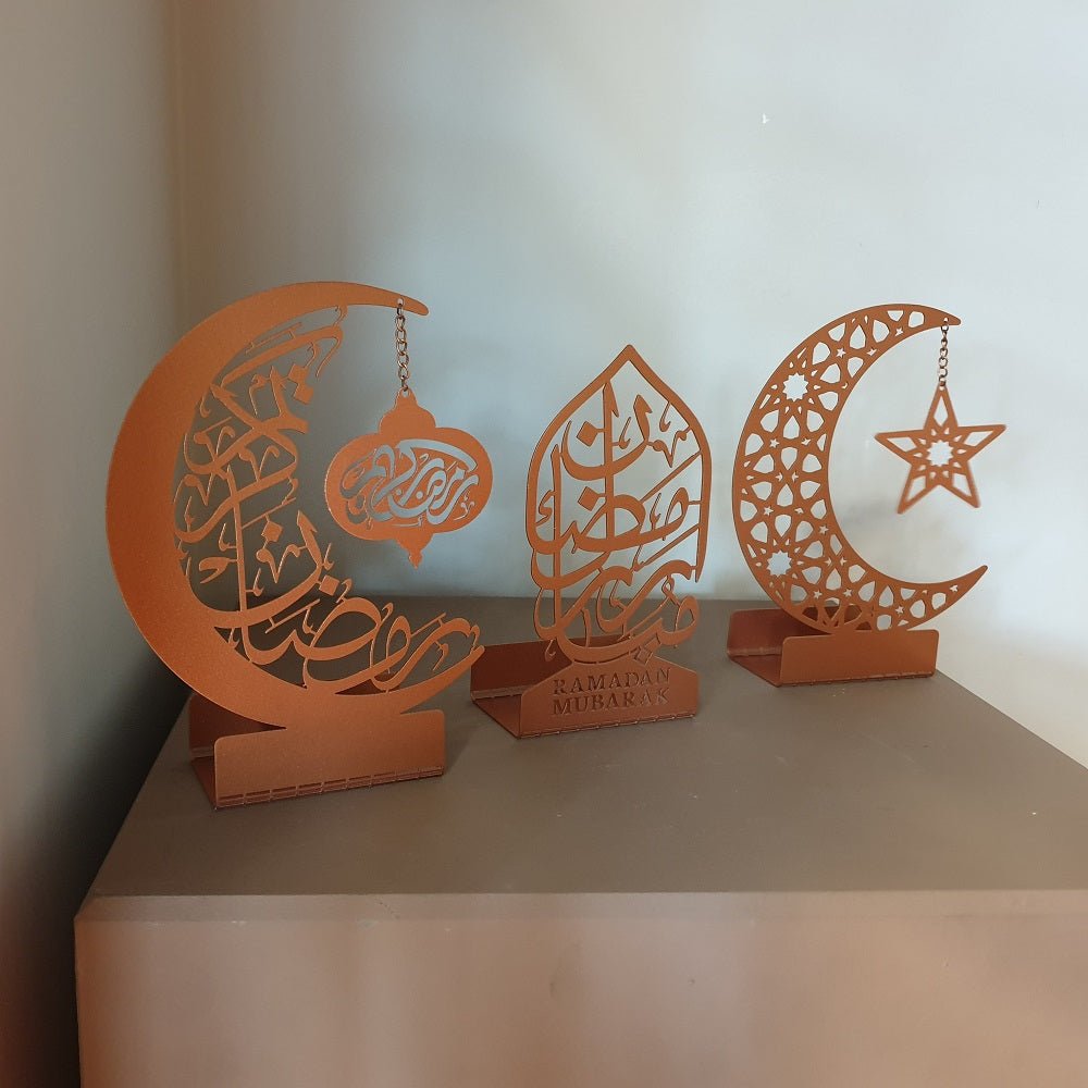 Ramadan Mubarak Set of 3 Metal Candle Holder - WAMH099 - Wall Art Istanbul