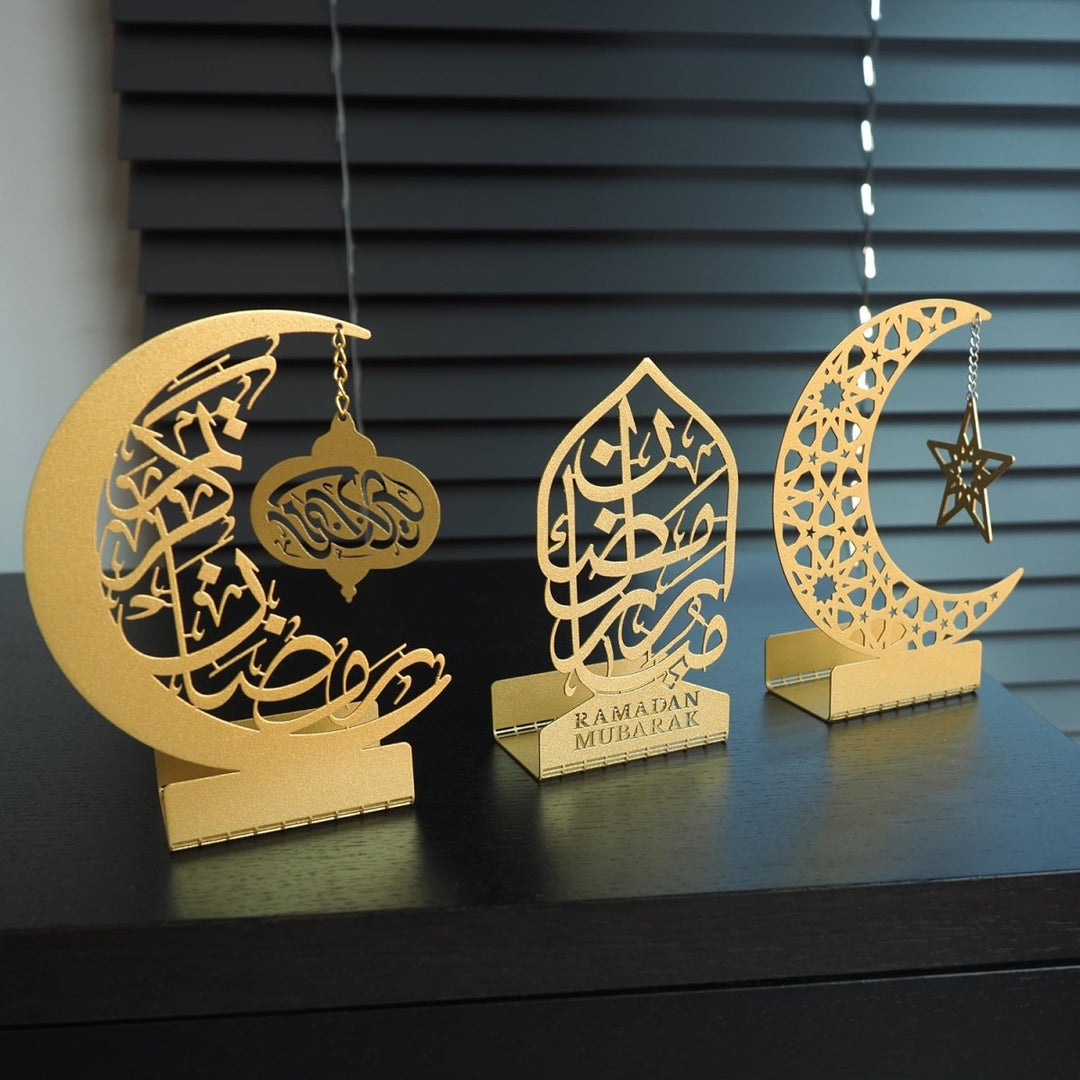 Ramadan Mubarak Set of 3 Metal Candle Holder - WAMH099 - Wall Art Istanbul