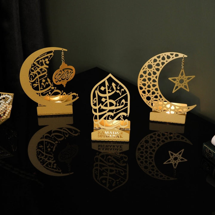 Ramadan Mubarak Set of 3 Metal Candle Holder - WAMH099 - Wall Art Istanbul