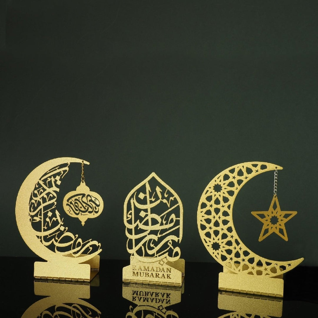 Ramadan Mubarak Set of 3 Metal Candle Holder - WAMH099 - Wall Art Istanbul